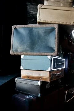Stack of vintage luggage suitcase Stock Photos
