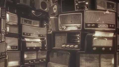 Stack of Vintage Old Radio Flickering Lights, Retro Technology Stock Footage 152940759