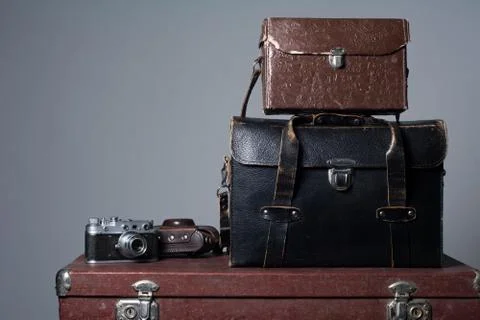 Stack of vintage shabby suitcases Stock Photos