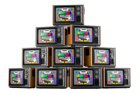Stack of vintage TV sets with test card TV, 3D rendering イラスト素材