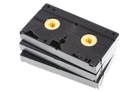 A stack of vintage VHS tapes isolated on white background Stock Photos