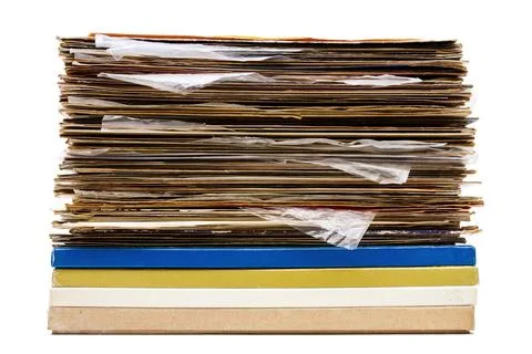 Stack of vintage vinyl records isolated on white background Foto stock