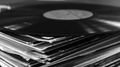 Stack of the vinyl musical albums Stock Footage 136765964