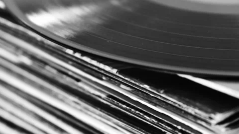Stack of the vinyl records Stock Footage 136664577