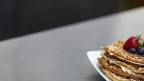 Stack of Waffles and Berries Stockbeeldmateriaal 80886221