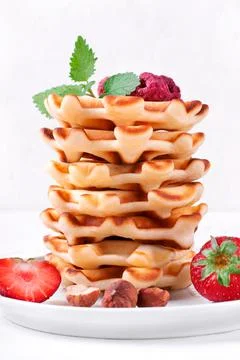 Stack of waffles on white Stock-Fotos