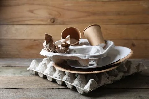 Stack of waste paper on wooden table 스톡 사진