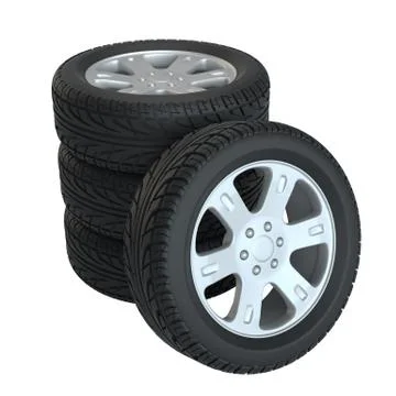 Stack of wheels. 3d illustration 스톡 일러스트