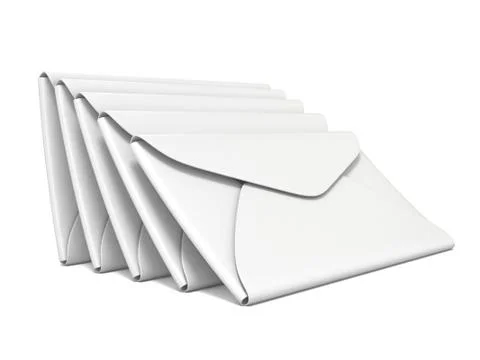 Stack of white, blank envelopes. 3D Stock Illustration