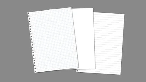Stack of white blank, lined, math note, notebook paper are on dark grey Stock Illustration