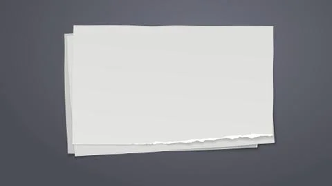 Stack of white blank, torn note, notebook paper are on dark grey background for Stock Illustration