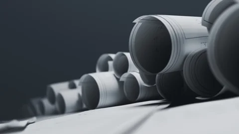 Stack of white blueprints. Stock Footage 85932552