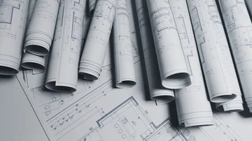 Stack of white blueprints. Stock Footage 85934256