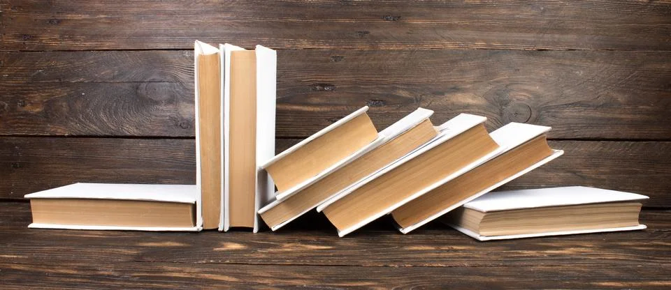 Stack of white books. Education background. Back to school. Book, hardback .. Stock Photos