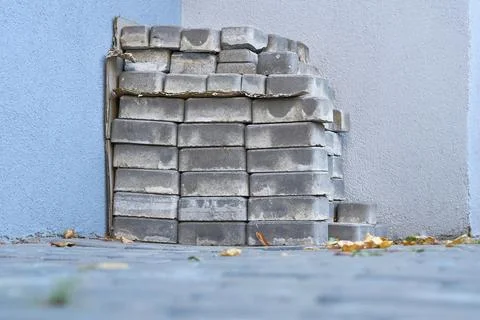 A stack of white bricks prepared for renovation Stock Photos