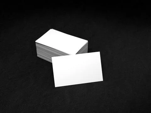 Stack of white business cards. Namecards mockup template on black leather Stock Illustration