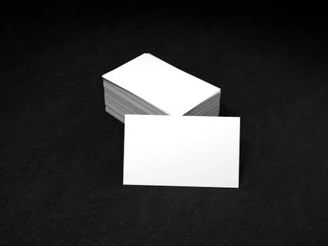 Stack of white business cards. Namecards mockup template on black leather Stock Illustration