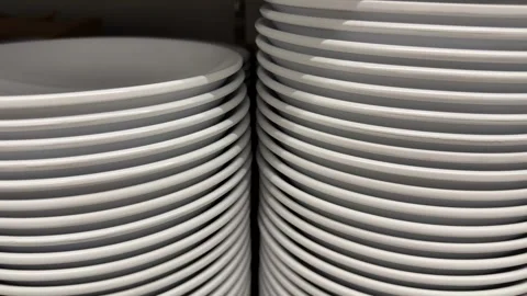 Stack of white ceramic plates creating a seamless pattern in a kitchen supp.. Stock-Footage 331090368