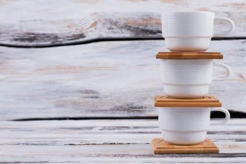 Stack of white coffee cups. Stock Photos