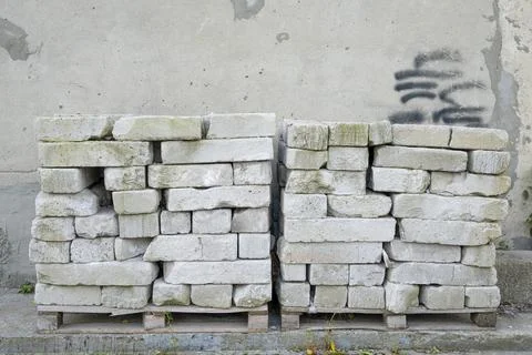 Stack of white concrete brick blocks. Wall foam blocks Stock Photos
