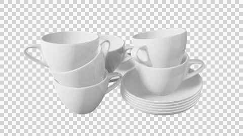Stack of white cups and saucers on isolated background Stock Illustration