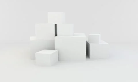 Stack of white different boxes. 3d rendering. Stock Illustration