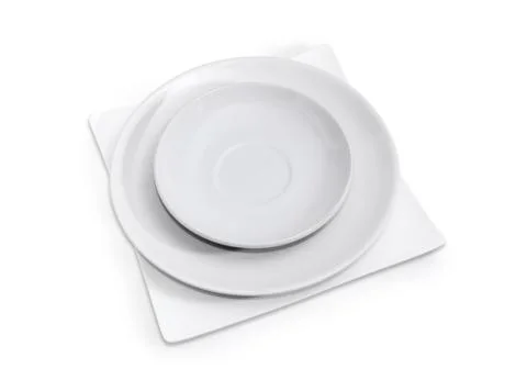 Stack of white dishes different shapes and sizes Foto stock