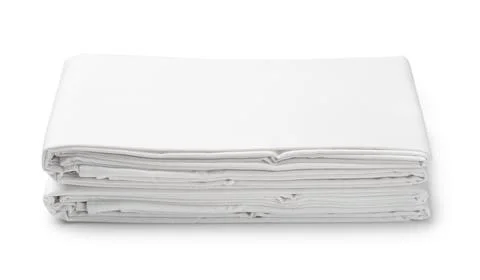 Stack of white folded bedding sheets Stock Photos