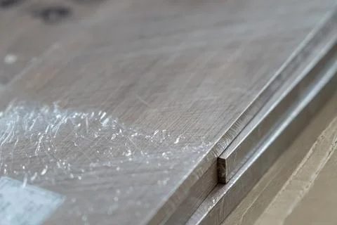 Stack of white laminated chipboard panels Stock Photos