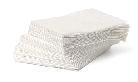 Stack of white paper napkins for hygiene and cleaning Stock Photos