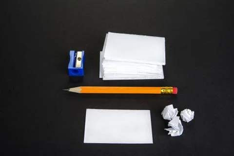 Stack of white paper notes with pencil Stock Photos