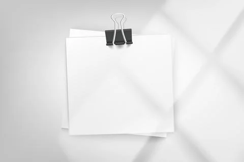 Stack of white paper stickers on bright background with window light. 3d ve.. Stock-Illustration