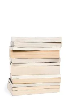 Stack of white paperback books isolated on white with copyspace Foto stock