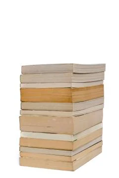 Stack of white paperback books isolated on white with copyspace Foto stock