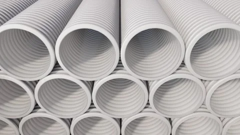 Stack of white pipes. The video is looped. Isolated. Close-up. 3d render Stock Footage 287438229