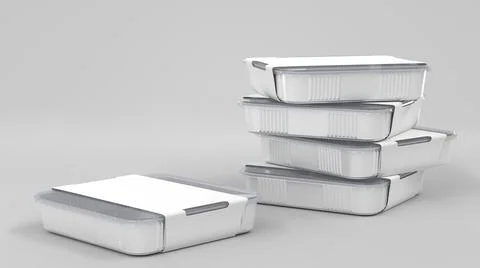 Stack white plastic disposable food containers. Realistic mockup sushi delivery イラスト素材