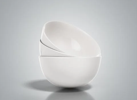 A stack of white plates 3d render on a grey background Stock Illustration