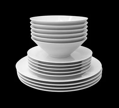 A stack of white plates isolated Stock Photos