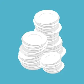 Stack of white plates. Mountain of clean plates isolated 스톡 일러스트