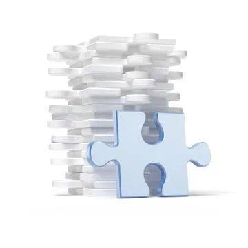 Stack of white puzzle with blue piece Illustrazione stock