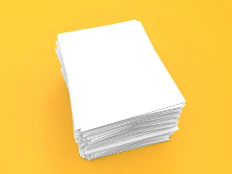 Stack of white sheets of A4 office paper on a yellow background. Stock Illustration