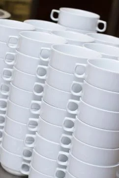 Stack of white soup bowls Stock Photos