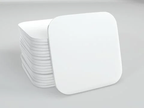 Stack of white square coasters. Mock up template for your design. 3d renderin Stock Illustration