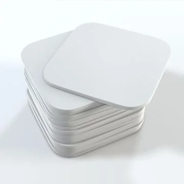 Stack of white square coasters. Mock up template for your design. 3d renderin 스톡 일러스트