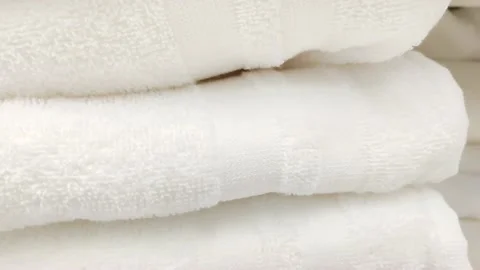 A stack of white terry towels in a home improvement store Stock Footage 220445548