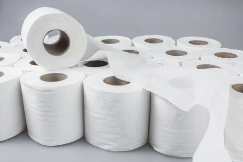 Stack of white tissue paper rolls. Stock-Fotos