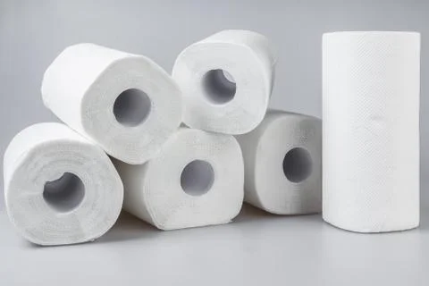 Stack of white tissue paper rolls. Stock-Fotos