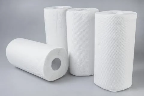Stack of white tissue paper rolls. Stock-Fotos