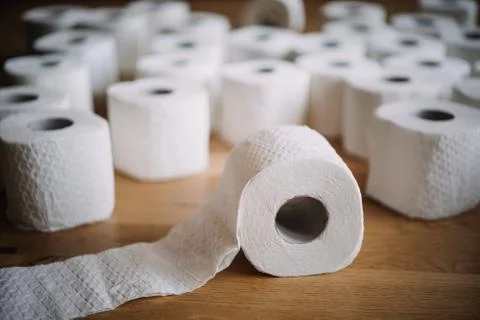 Stack of white tissue toilet paper rolls Stock-Fotos