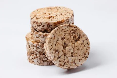 Stack of Whole grain crispbreads on white background 스톡 사진